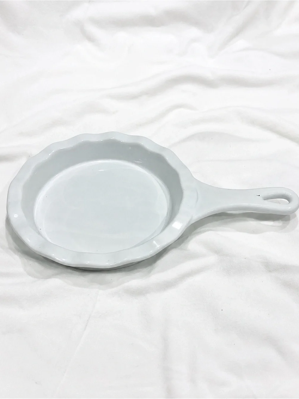 Modern Gourmet Foods White on White Ceramic 7” Handled Pie Dish Ruffled Edges